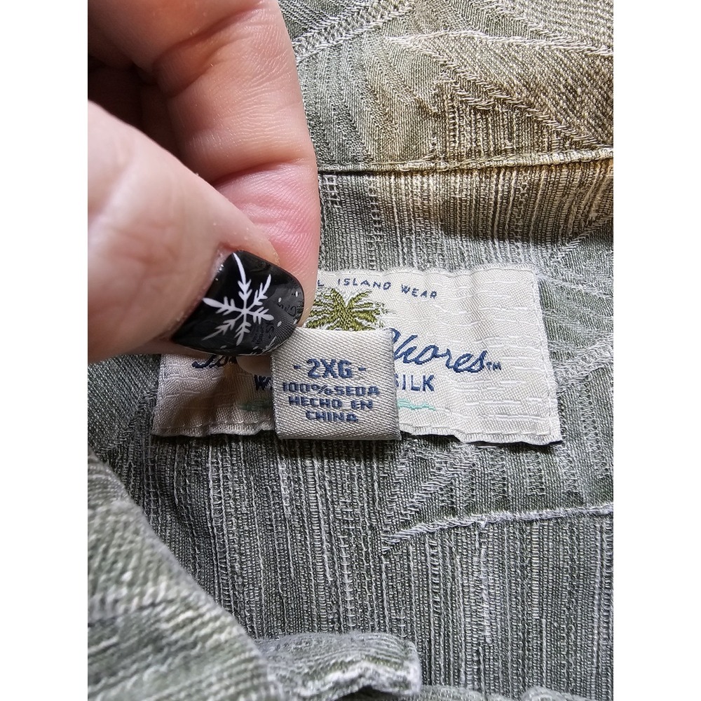 Island Shores Washable Silk Hawaiian Shirt Mens XXL Green Resort Wear Aloha - Picture 4 of 10